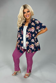 27 OT {Impressive Show} Navy Floral Print Cardigan PLUS SIZE 1X 2X 3X