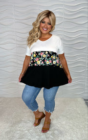 31 CP {Bloom To Perfection} Ivory/Black Floral Top PLUS SIZE XL 2X 3X