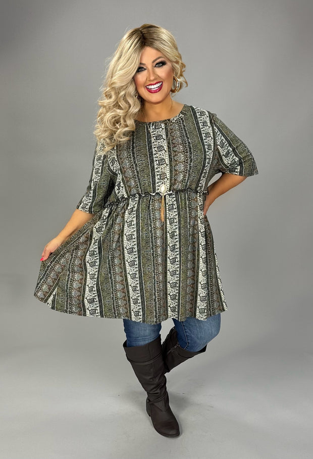 11 PSS {Change Of Pace} Olive/Brown Printed Stripe Top EXTENDED PLUS SIZE  4X 5X 6X