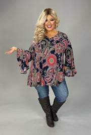 25 PQ {Solving Mysteries} Navy/Pink Mandala PaisleyTop EXTENDED PLUS SIZE 4X 5X 6X