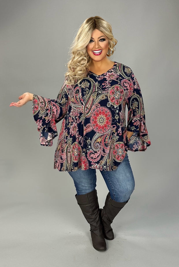 25 PQ {Solving Mysteries} Navy/Pink Mandala PaisleyTop EXTENDED PLUS SIZE 4X 5X 6X