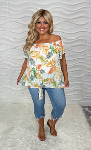 77 OS-J {Meet You Later} Ivory Leaf Print Top PLUS SIZE 1X 2X 3X