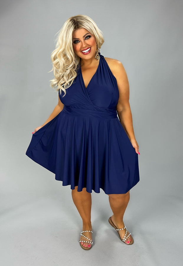 SWIM {Beachside Babe} Navy One Piece Swimsuit w/Skirt EXTENDED PLUS SIZE 5X/6X