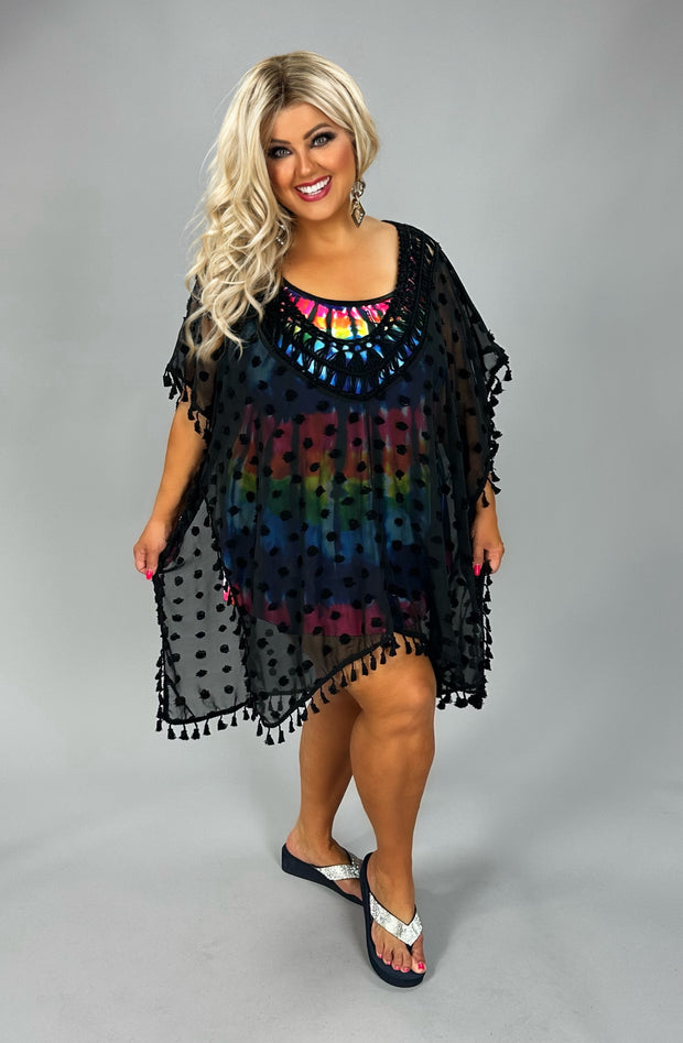 SWIM {Just Enough} Black Swiss Dot V-Neck Swim Cover ONE SIZE