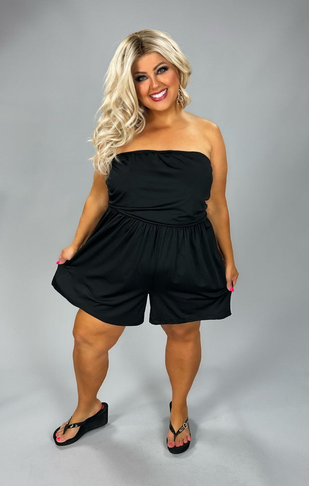 RP {Happy Camper} Black Strapless Romper Shorts CW PLUS SIZE 3X