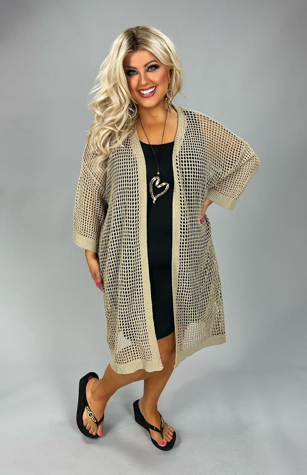 SWIM {Sands Of Time} Beige Knit Open Front Swim Cover CW EXTENDED PLUS SIZE 5X