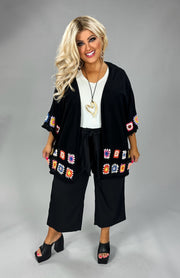 25 OT-W {Take The Leap} Umgee Black Kimono  w/ Crochet PLUS SIZE XL 1X 2X