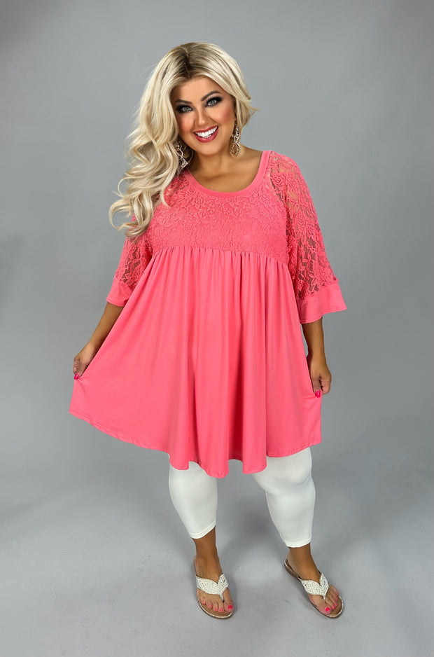 41 SSS {In The Details} Coral Floral Lace Babydoll Tunic CURVY BRAND EXTENDED PLUS SIZE 1X 2X 3X 4X 5X 6X