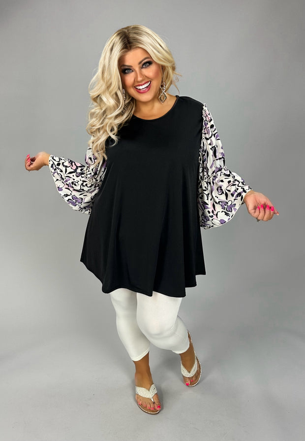33 CP {Stolen Heart} Black Ivory Black Floral Sleeve Top EXTENDED PLUS SIZE 1X 2X 3X 4X 5X
