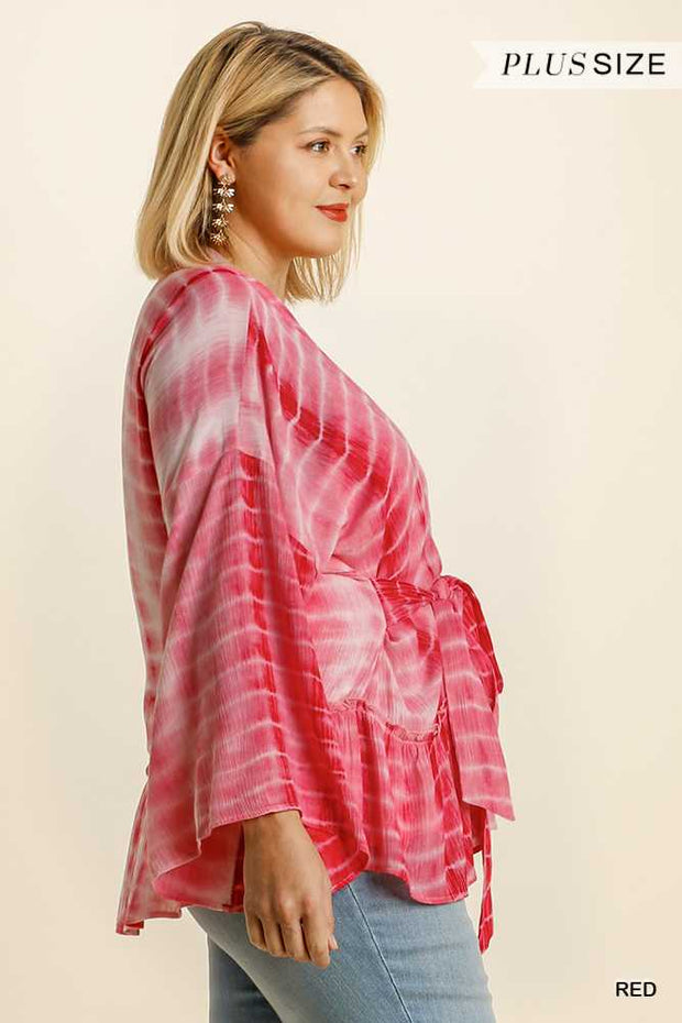 100 OT {Tangled In Love} UMGEE Red Tie-Dye Kimono PLUS SIZE XL/1X  1X/2X