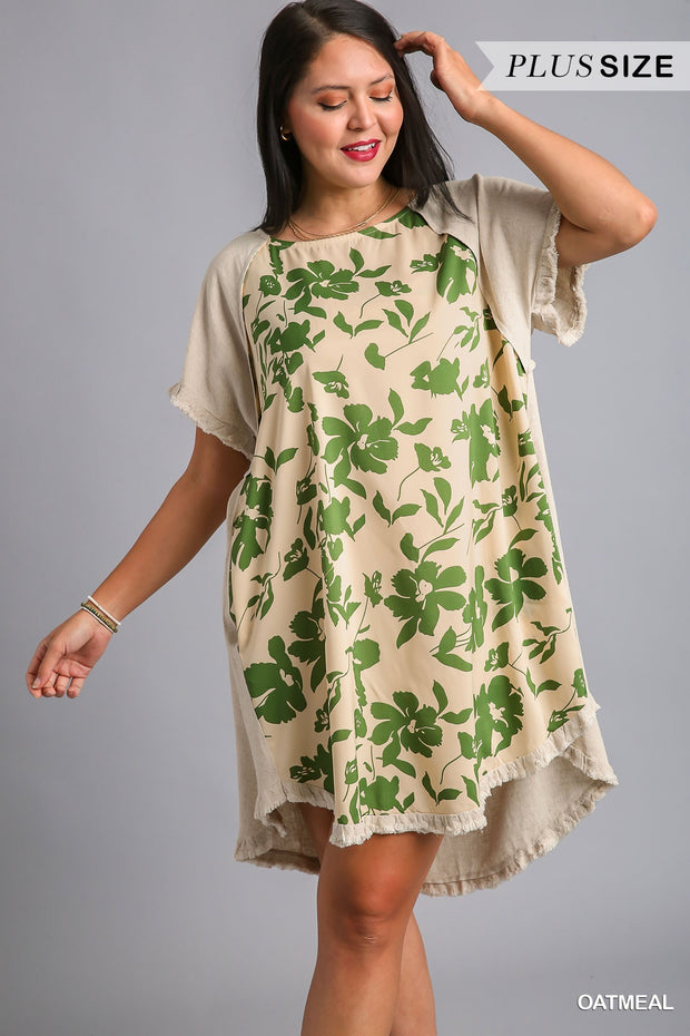 32 CP {Country Retreat} Umgee Oatmeal  Floral Print Dress PLUS SIZE XL 1X 2X
