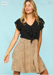 91 CP {Pause And Reflect} Black Dalmation Print Ruffle Dress PLUS SIZE XL 2X 3X