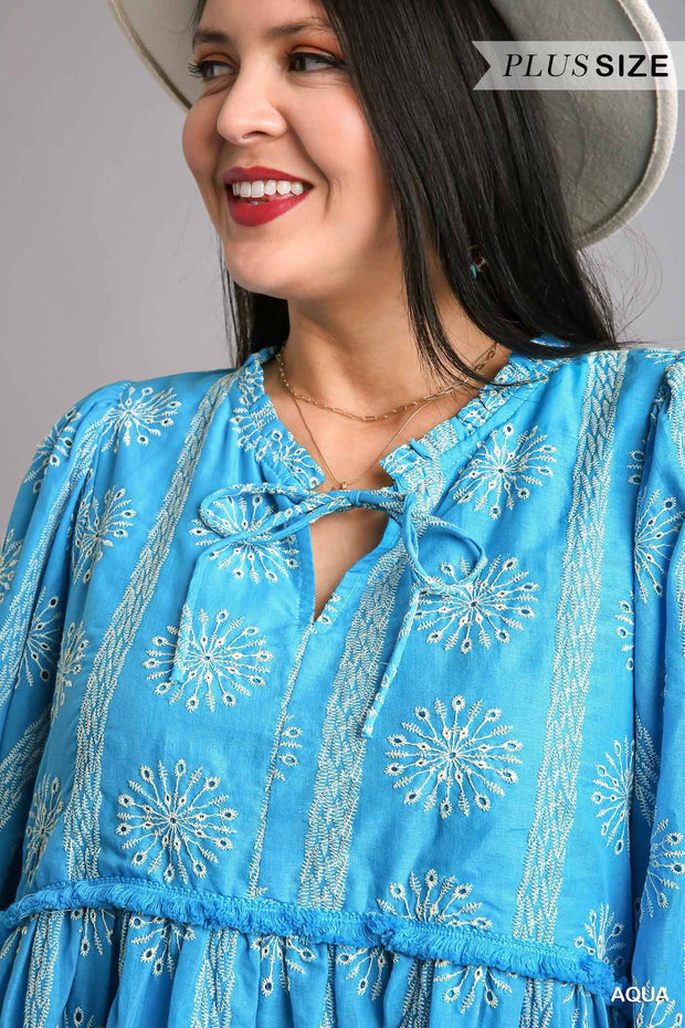 28 PQ {My Biggest Treasure}  Umgee Aqua Embroidered Dress PLUS SIZE XL 1X 2X