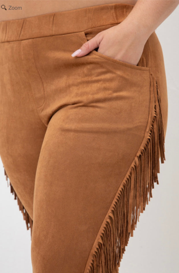 BT-D {Perfect Timing} VOCAL Camel Suede Fringe Flared Pants PLUS SIZE 1X 2X 3X