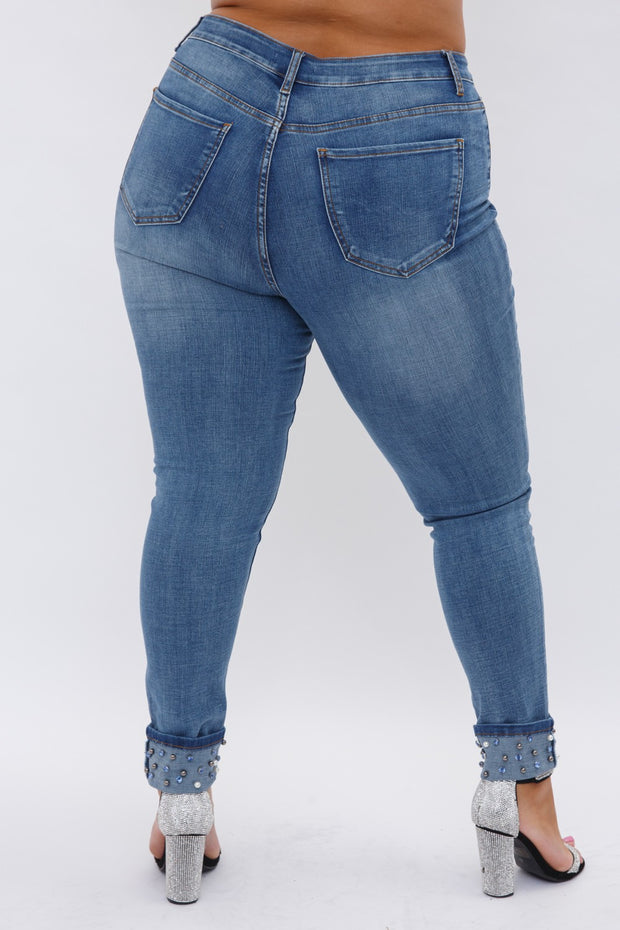 LEG-81  “VOCAL” {Jewels} Med Blue Jean w/Jewels on Cuff PLUS SIZE XL 2X 3X