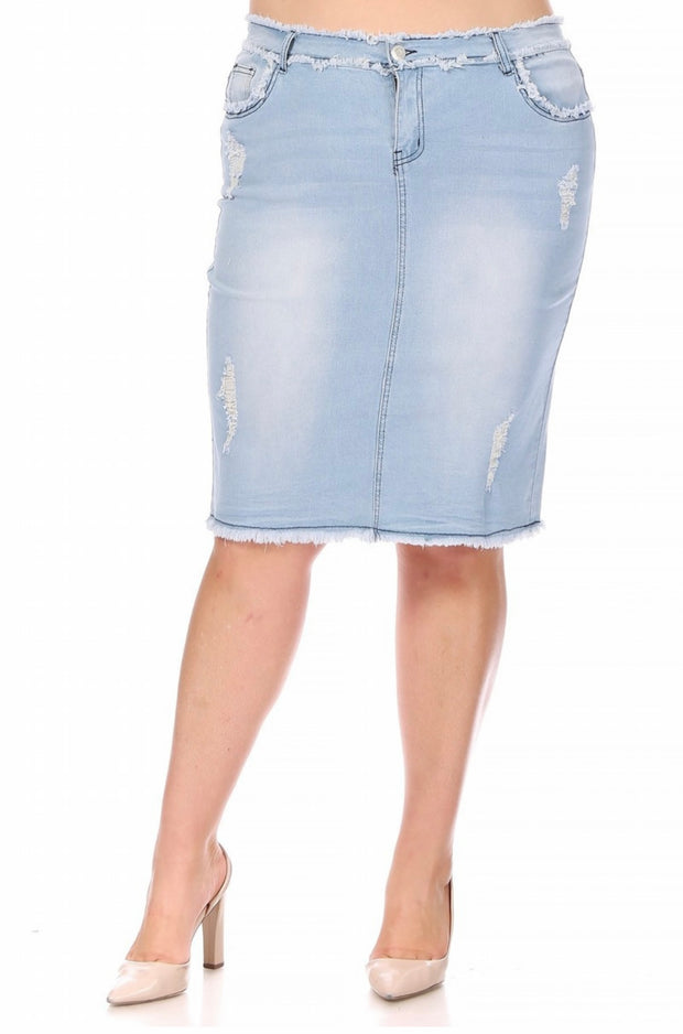 LEG-89 {Here At Last} Lt. Blue Wash Stretch Denim Skirt PLUS SIZE 1X 2X 3X