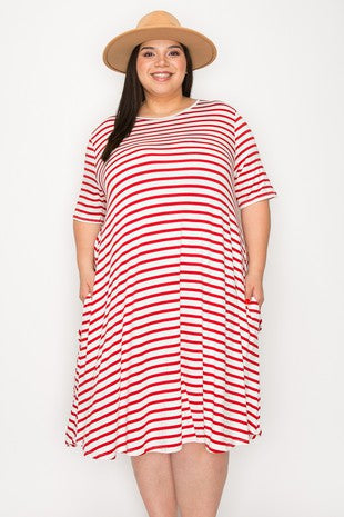 25 PSS {Coasting Through}  Red/Ivory Stripe Print Dress PLUS SIZE XL 2X 3X