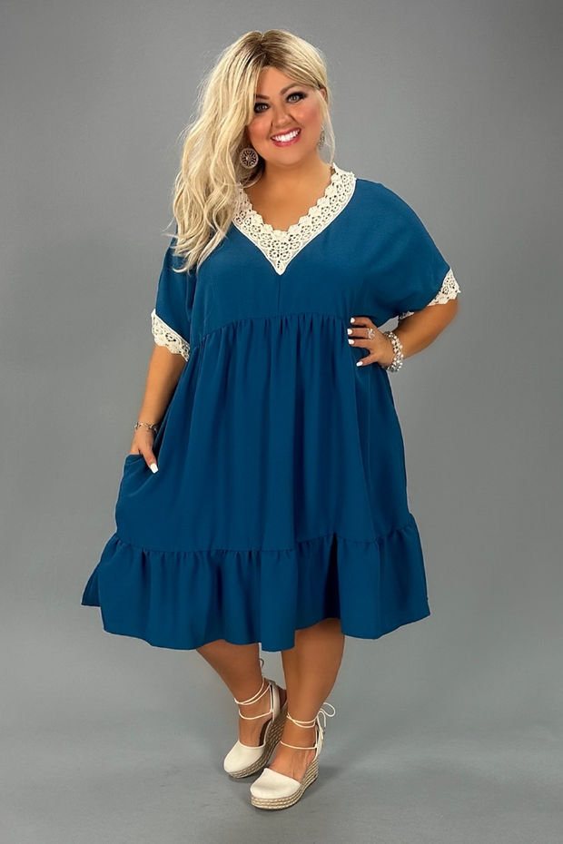 13 SD-B {Believe In You} Dark Teal Dress  w/Lace Trim PLUS SIZE XL 2X 3X