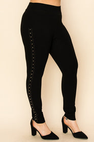 BT {Front Row} VOCAL Black Pants Rhinestone Studded Sides  PLUS SIZE XL 2X 3X