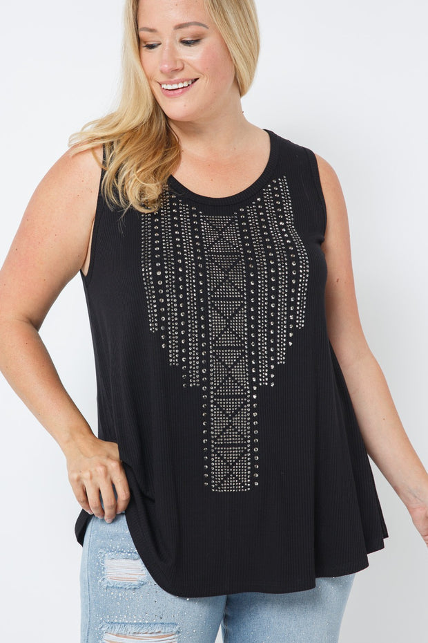 39  SV {After Everything} VOCAL Black Ribbed Top w/Studs PLUS SIZE XL 2X 3X