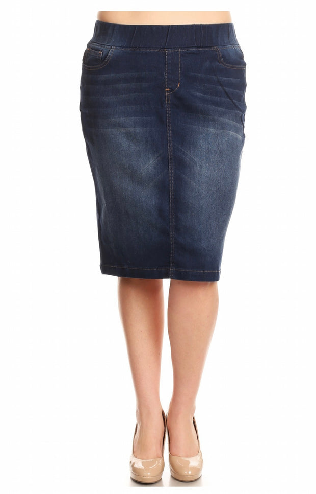 LEG-16 {Feeling The Vibe} Dark Indigo Wash Stretch Denim Skirt EXTENDED PLUS SIZE 4X 5X