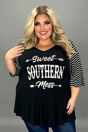 28  GT {Southern Mess} Black "Sweet Southern Mess" Graphic Tee  PLUS SIZE XL 2X 3X 4X 5X 6X (May Size Down 1 Size)
