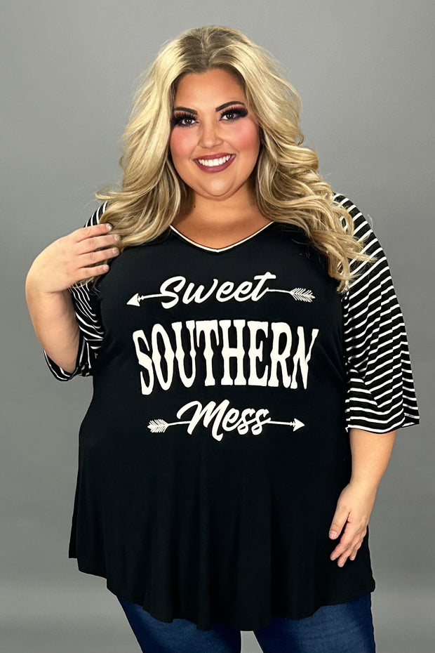 28  GT {Southern Mess} Black "Sweet Southern Mess" Graphic Tee  PLUS SIZE XL 2X 3X 4X 5X 6X (May Size Down 1 Size)