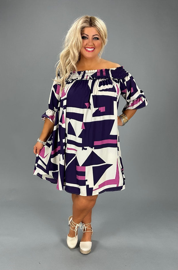 SALE!! 23 OS-T {Love Interest} Purple/Pink Geo Print Dress PLUS SIZE 1X 2X 3X