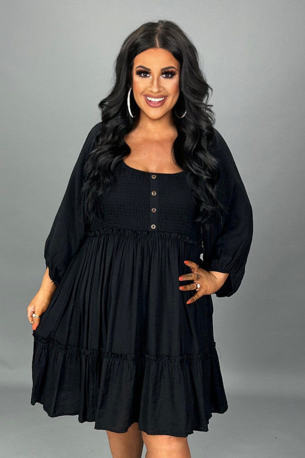 SALE!!  46 SQ-C {Into Bliss} Umgee Black Smocked Dress PLUS SIZE XL 1X 2X
