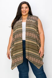 31 OT {It's My World} Olive Mixed Print  Vest EXTENDED PLUS SIZE 1X 2X 3X 4X 5X