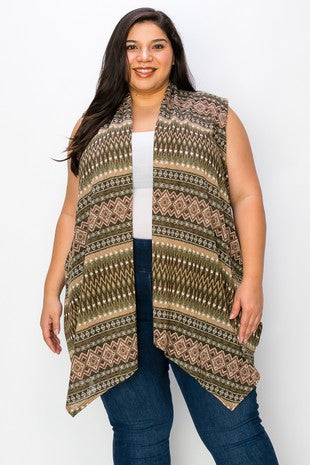 31 OT {It's My World} Olive Mixed Print  Vest EXTENDED PLUS SIZE 1X 2X 3X 4X 5X