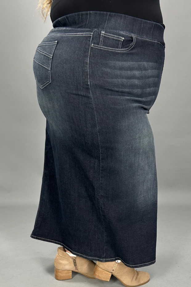 LEG-79 {Be Girl} Black Wash Stretch Denim Maxi Skirt EXTENDED PLUS SIZE 4X 5X