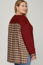 17  CP [Campfire & Smores Season} Wine & Plaid Sweatshirt Top PLUS SIZE XL 1X 2X