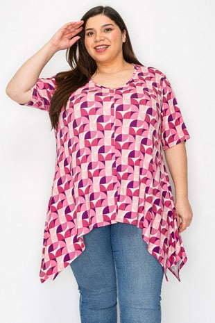 100 PSS {Flirty Moment} Pink/Purple Print Asymmetrical Top EXTENDED PLUS SIZE 2X 3X 4X  TRUE TO SIZE!!