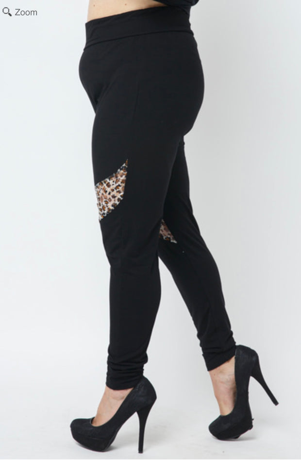 SALE!! BT-C {Little Bit Of Wild} VOCAL Black Leggings w/Leopard Lace PLUS SIZE 1X 2X 3X