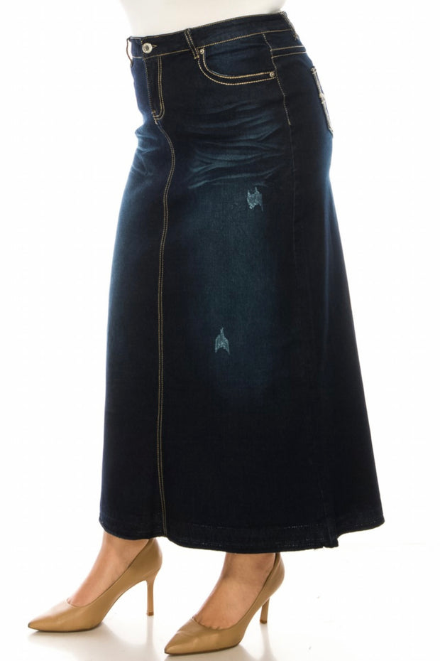 LEG-84 {Next Adventure} Dark Indigo Wash Stretch Denim Skirt PLUS SIZE 1X 2X 3X