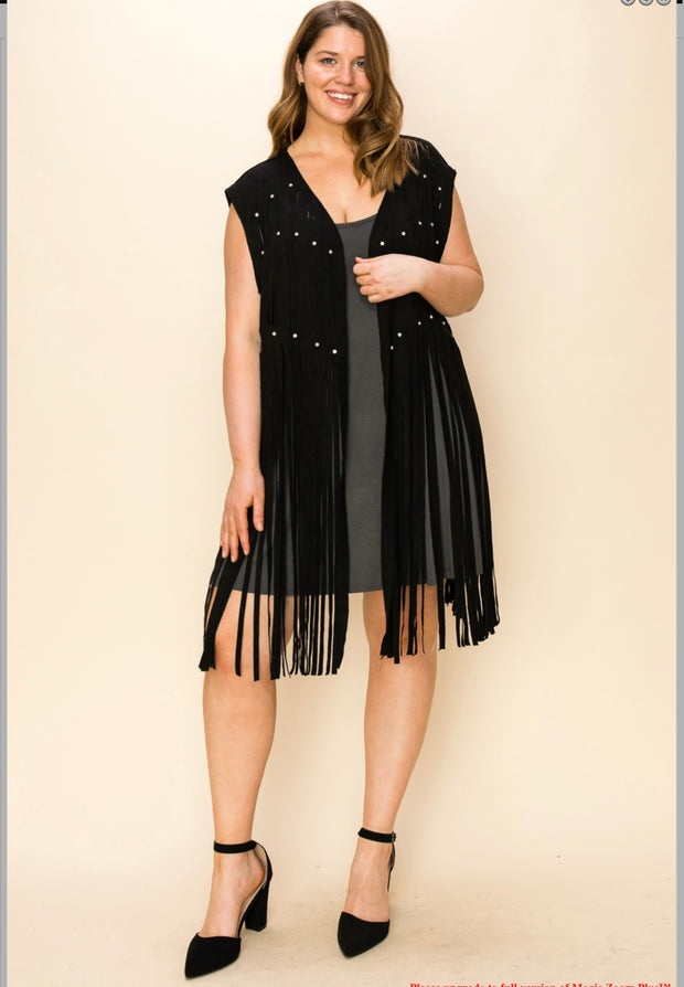 11 OT {A True Mystery} VOCAL Black Cut Out Fringe Vest PLUS SIZE XL 2X 3X