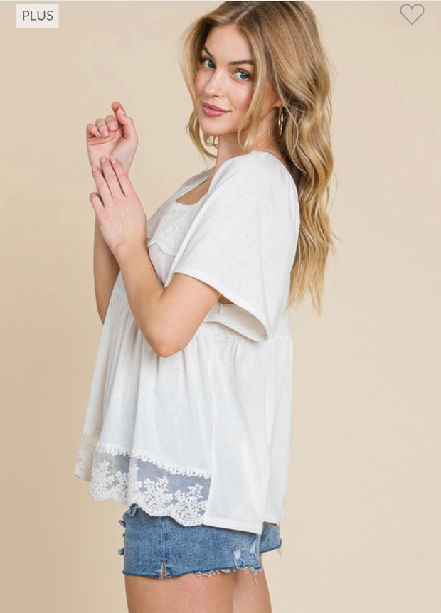 28 SSS {Sweet Perfection} Off White Babydoll  Top w/Lace PLUS SIZE 1X 2X 3X