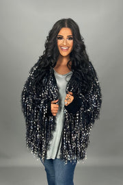 29  OT {Believing In You} Black/Silver Fuzzy Fringe Sweater  PLUS SIZE 1X 2X 3X