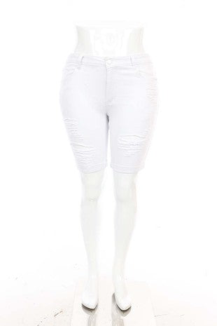 LEG-42 {VINS Me Shorts} White Distressed Shorts EXTENDED PLUS SIZE 14 16 18 20 22 24
