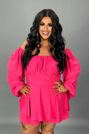 11 RP-B {Be Fearless} Fuchsia Lined Romper w/Tie PLUS SIZE XL