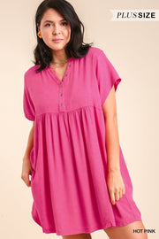 31 SSS {Simply Loved} Umgee Hot  Pink Babydoll Dress PLUS SIZE XL 1X 2X
