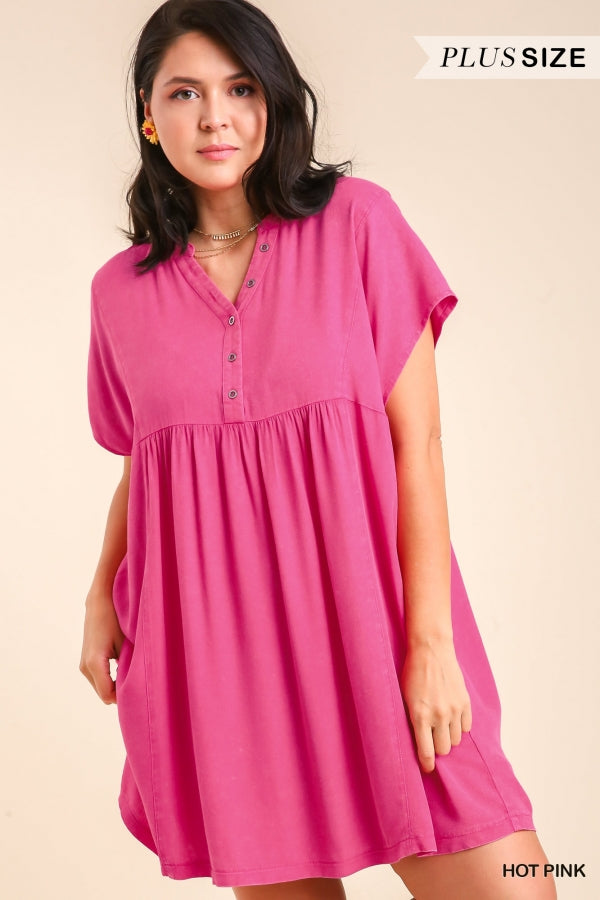 31 SSS {Simply Loved} Umgee Hot  Pink Babydoll Dress PLUS SIZE XL 1X 2X