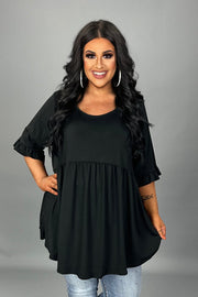 29 SSS-D {Curvy Is My Fav} Black Babydoll Ruffle Sleeve Tunic  PLUS SIZE XL 2X 3X  (May Size Down 1 Size)
