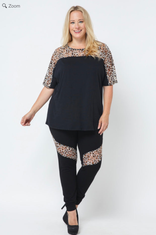SALE!! BT-C {Little Bit Of Wild} VOCAL Black Leggings w/Leopard Lace PLUS SIZE 1X 2X 3X