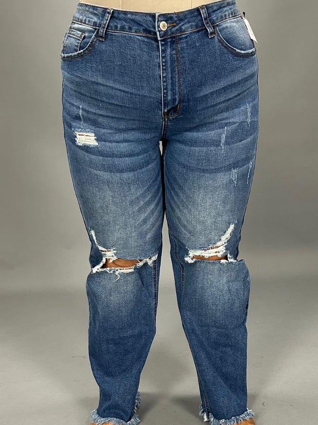 LEG-26 {My Picnic} Medium Blue Distressed Jeans PLUS SIZE 1X 2X 3X