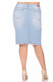 LEG-89 {Here At Last} Lt. Blue Wash Stretch Denim Skirt PLUS SIZE 1X 2X 3X