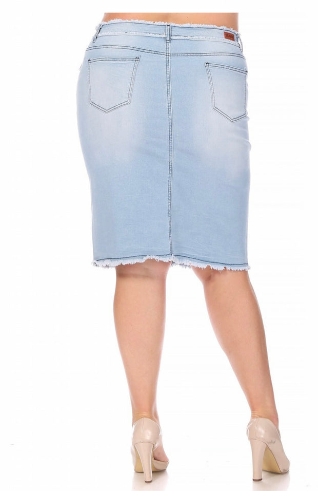 LEG-89 {Here At Last} Lt. Blue Wash Stretch Denim Skirt PLUS SIZE 1X 2X 3X