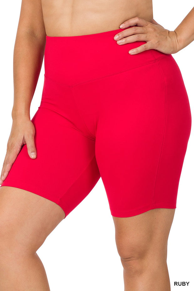 LEG-31 {Feeling Fit} Ruby Red Biker Shorts w/Wide Waistband PLUS SIZE 1X 2X 3X