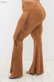 BT-D {Perfect Timing} VOCAL Camel Suede Fringe Flared Pants PLUS SIZE 1X 2X 3X
